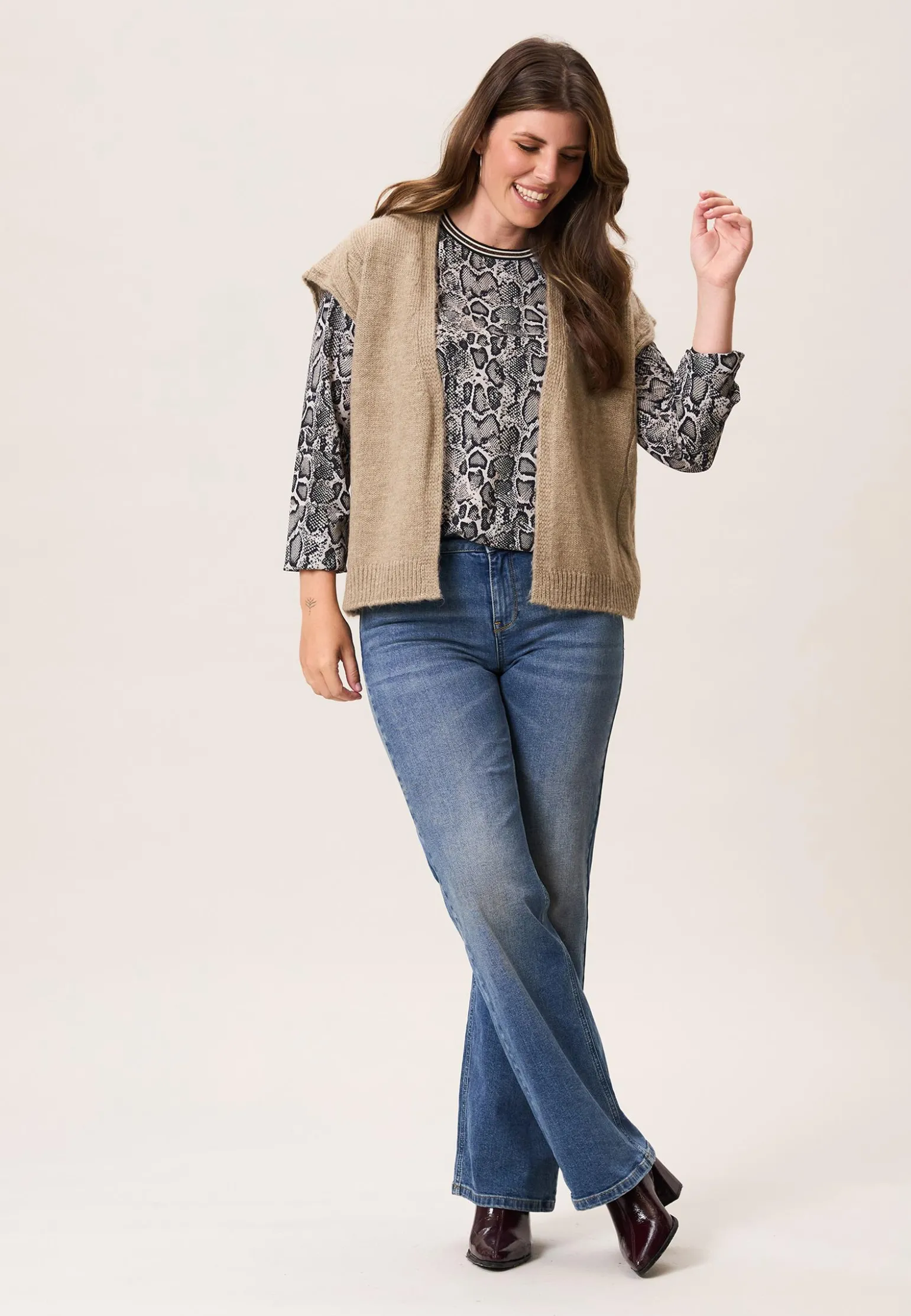 New Miss Etam Gilet brei zand Dark neutral melange