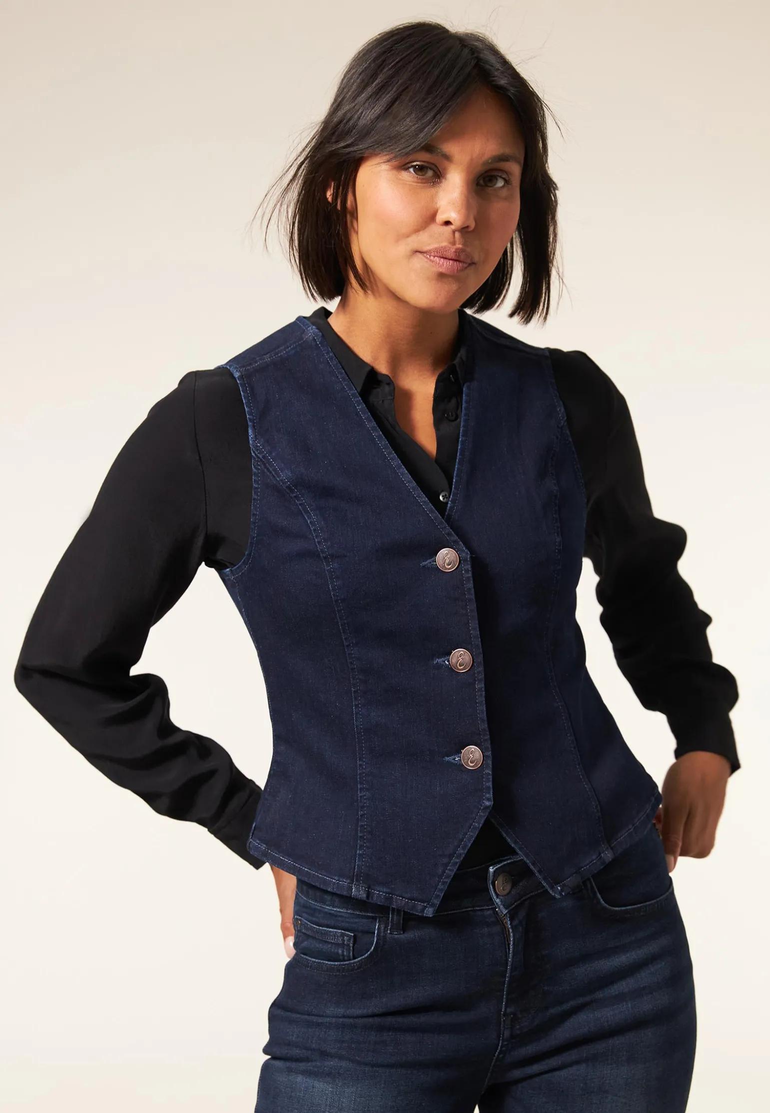 Miss Etam Gilet denim blauw Dark denim