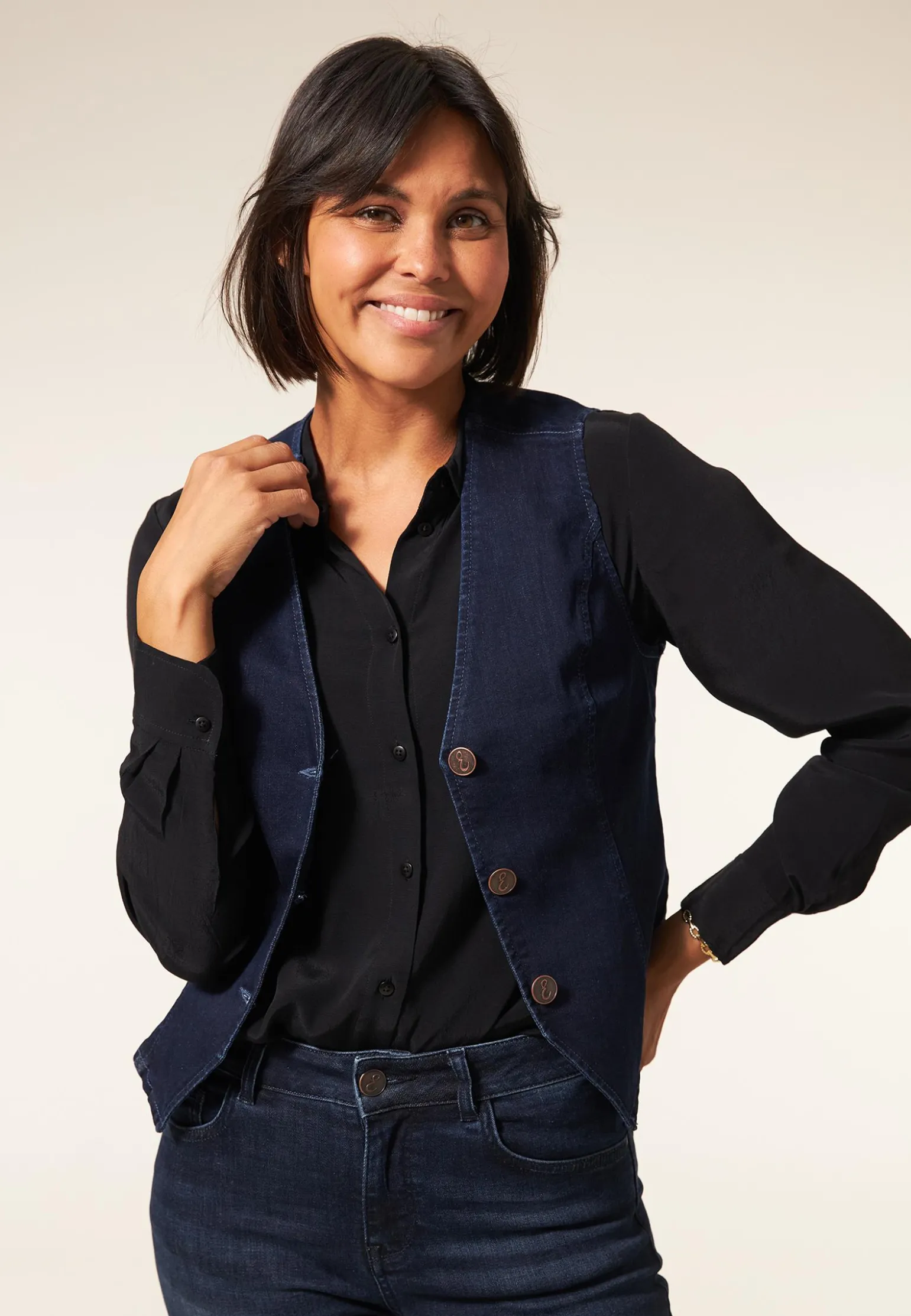 Miss Etam Gilet denim blauw Dark denim