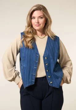 Miss Etam Gilet denim streep blauw Multi denim blue