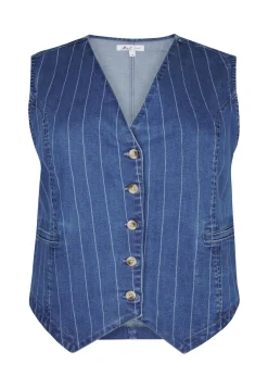 Miss Etam Gilet denim streep blauw Multi denim blue