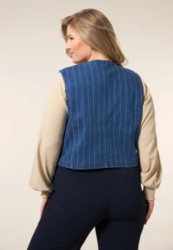 Miss Etam Gilet denim streep blauw Multi denim blue