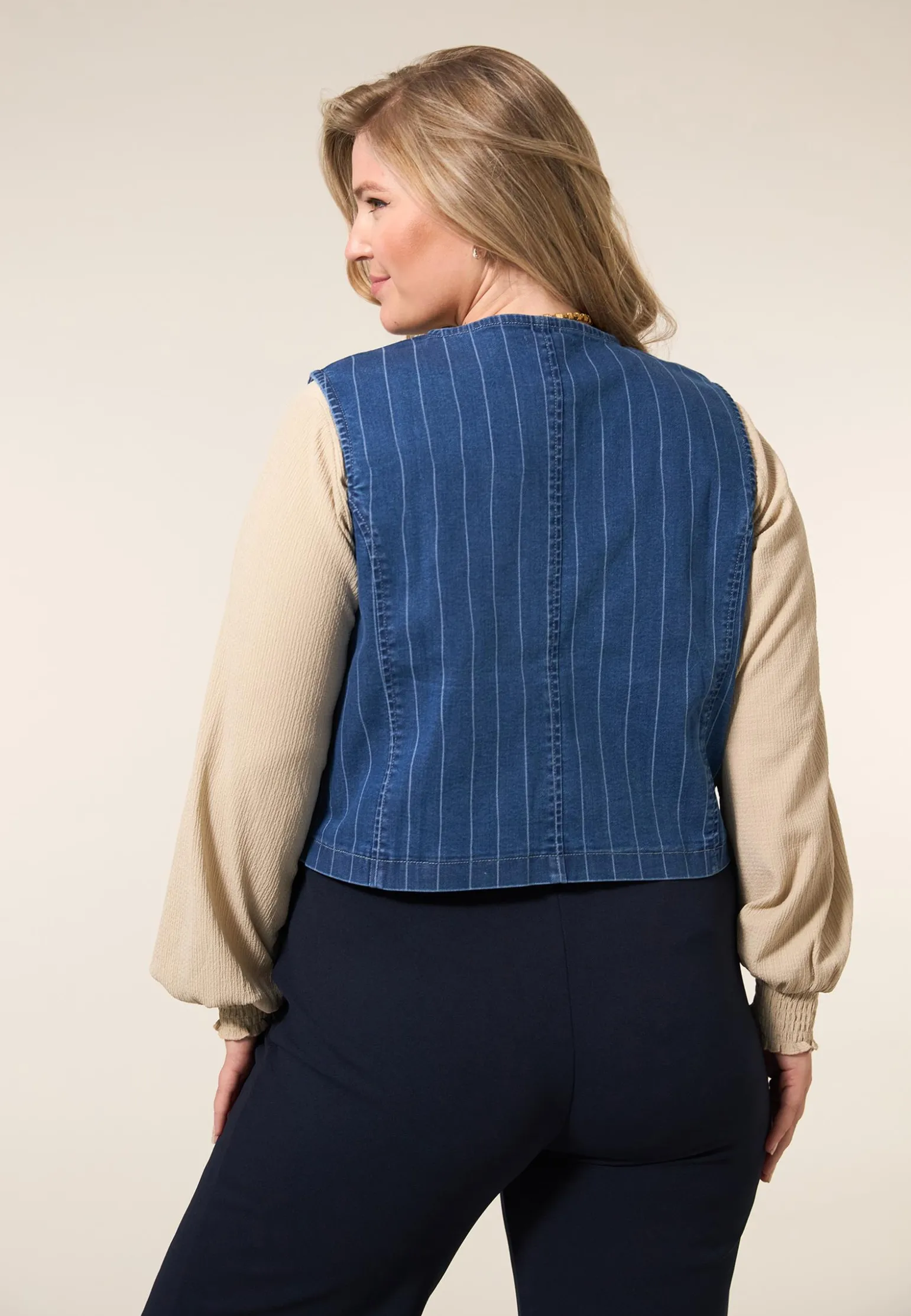 Miss Etam Gilet denim streep blauw Multi denim blue