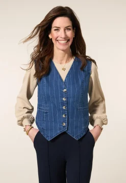 New Miss Etam Gilet streep blauw Multi denim blue