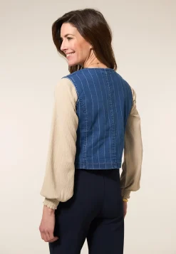 New Miss Etam Gilet streep blauw Multi denim blue