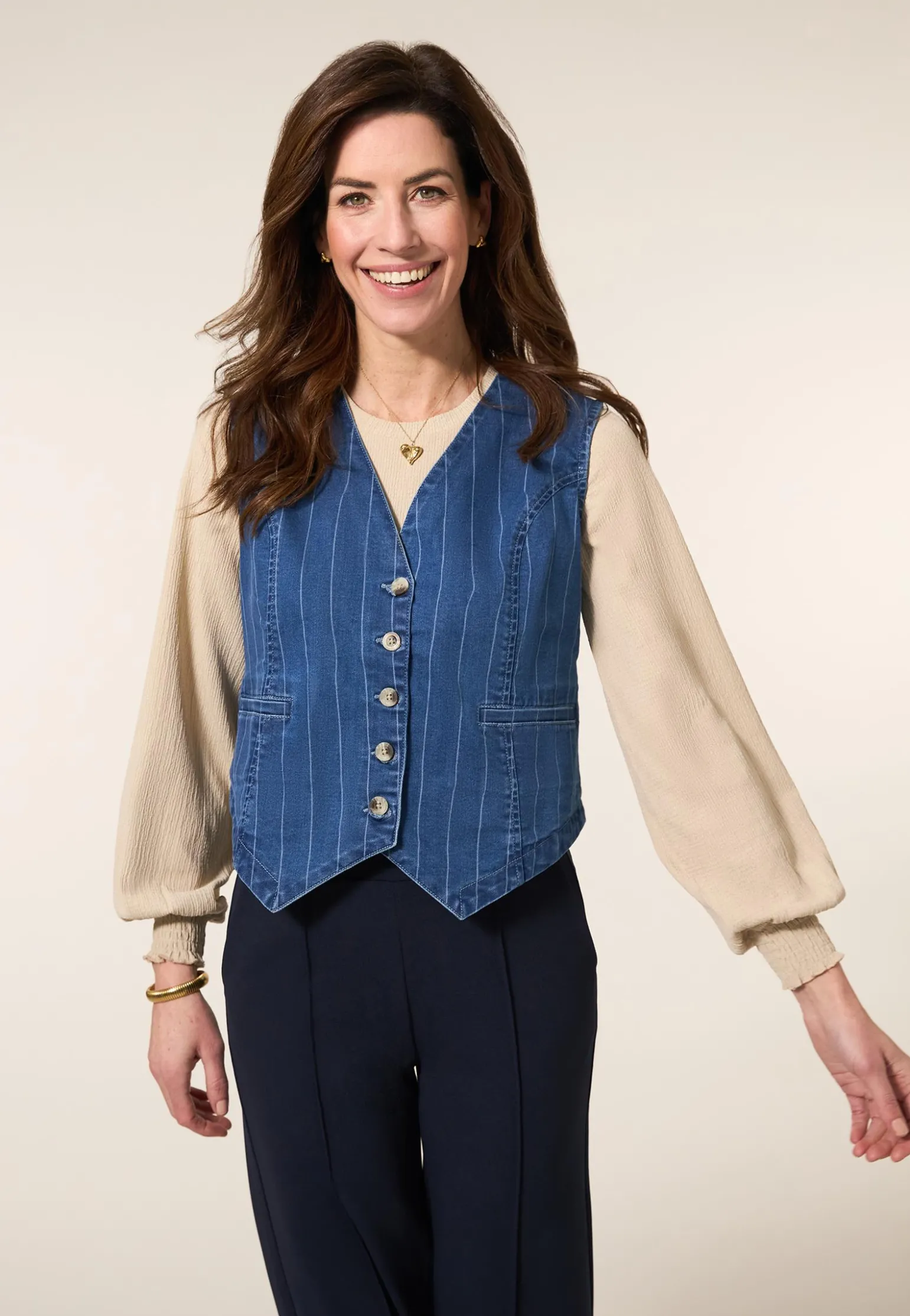 New Miss Etam Gilet streep blauw Multi denim blue