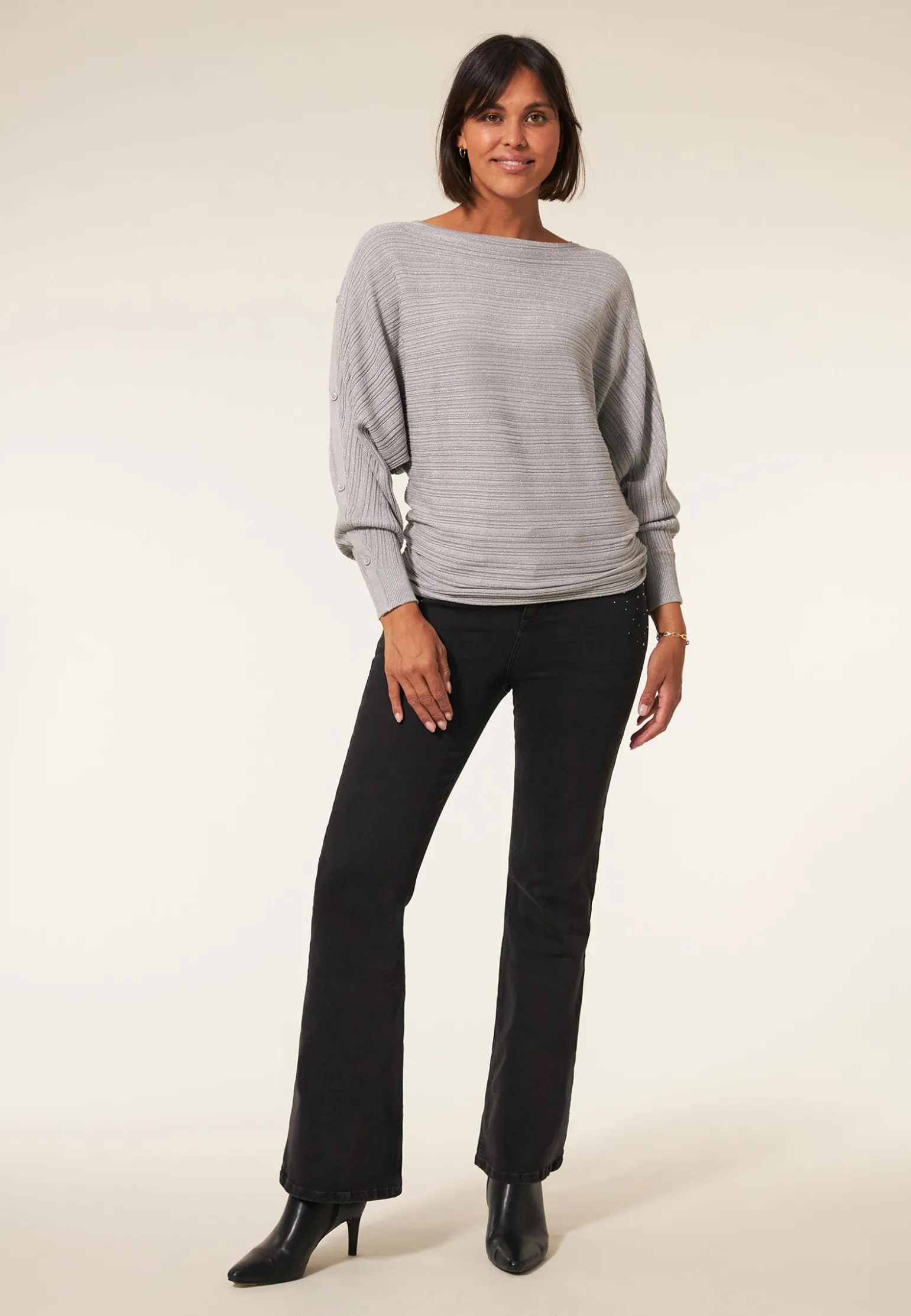 Online Miss Etam Jeans flared details zwart 32" Grijs