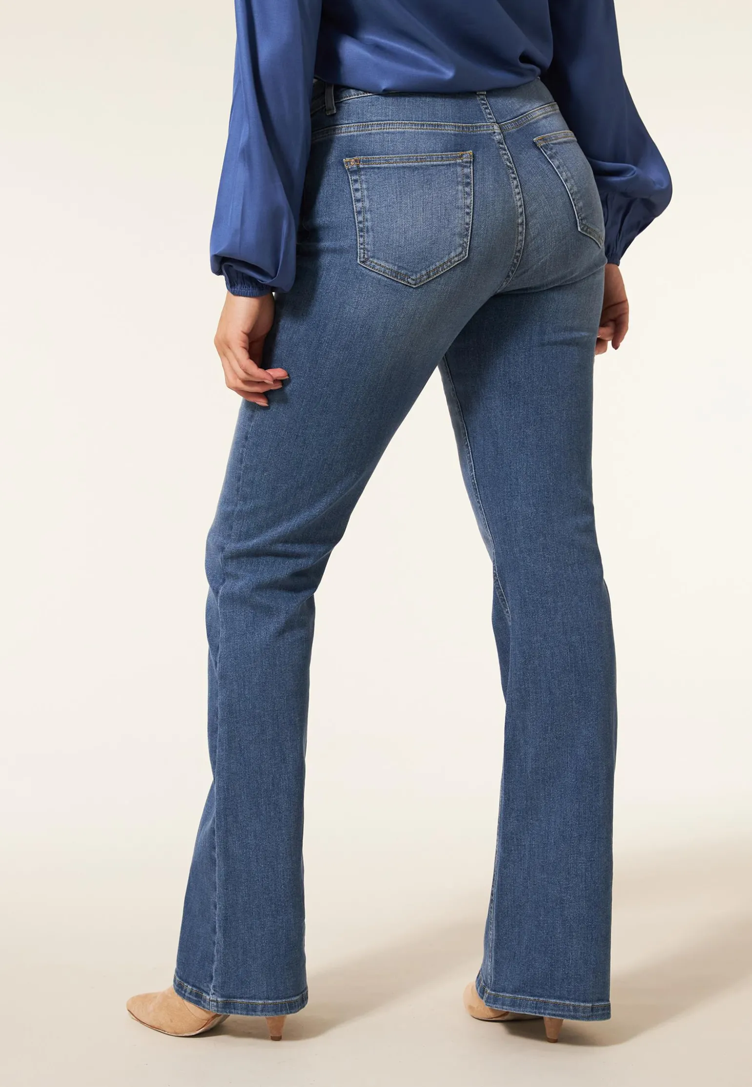 Outlet Miss Etam Jeans flared leg blauw 36" Medium denim