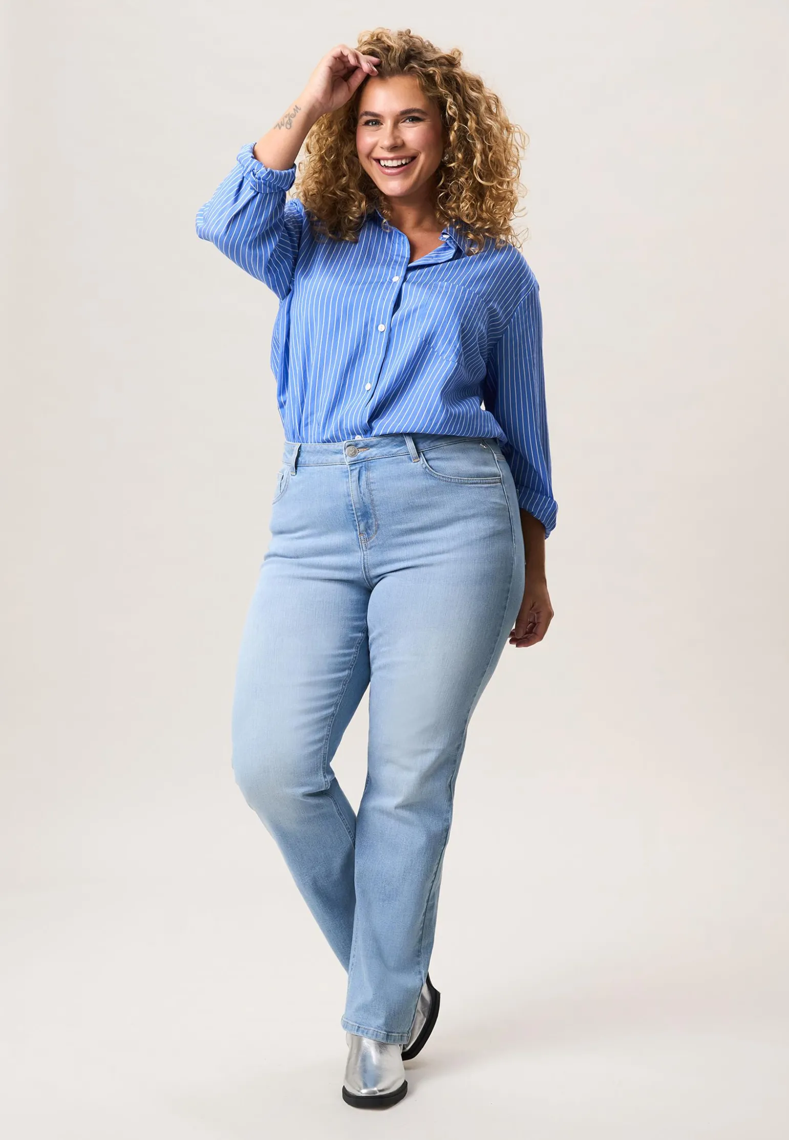 Online Miss Etam Jeans straight fit blauw Bleached