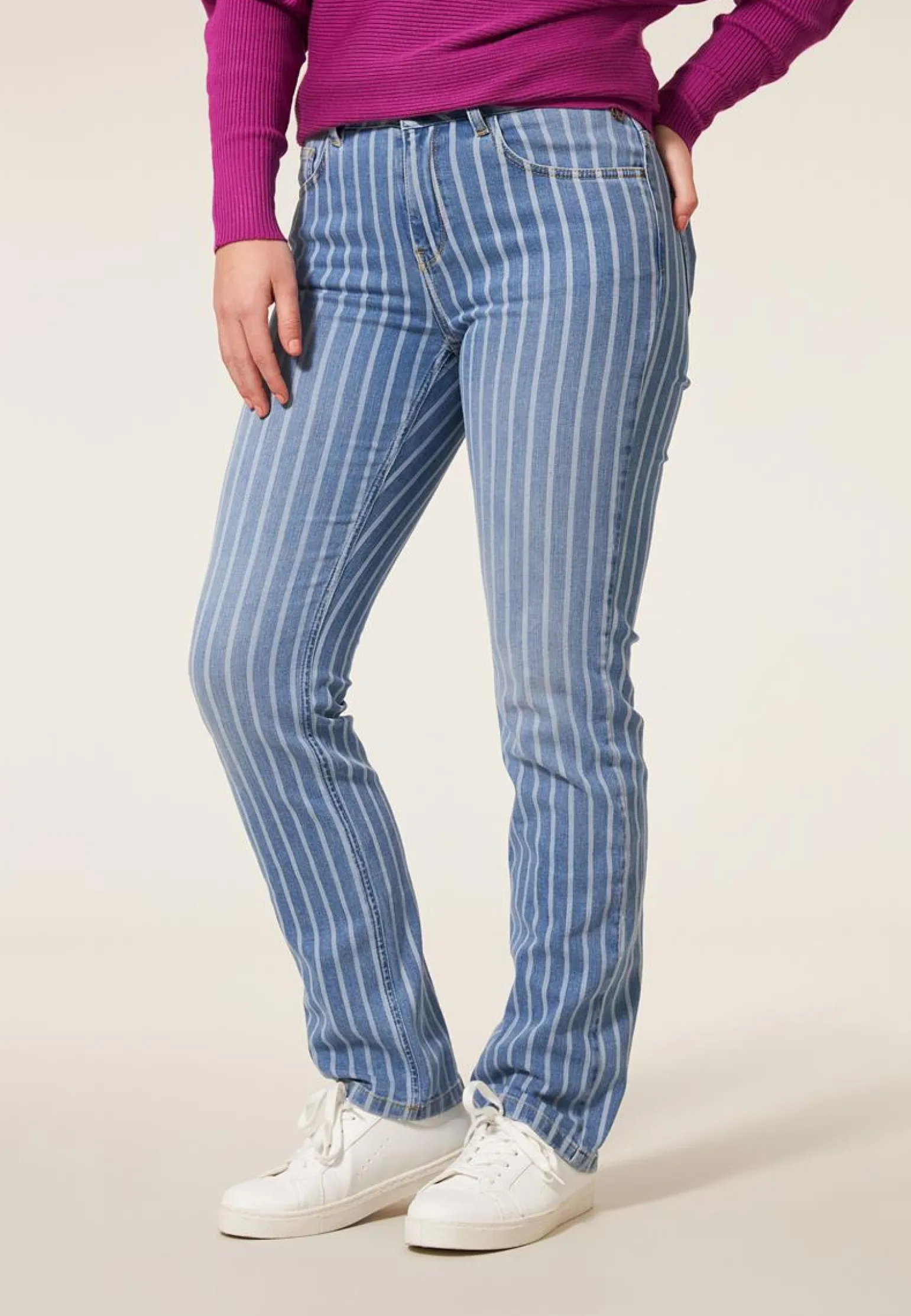 Clearance Miss Etam Jeans straight fit streep blauw Multi blauw