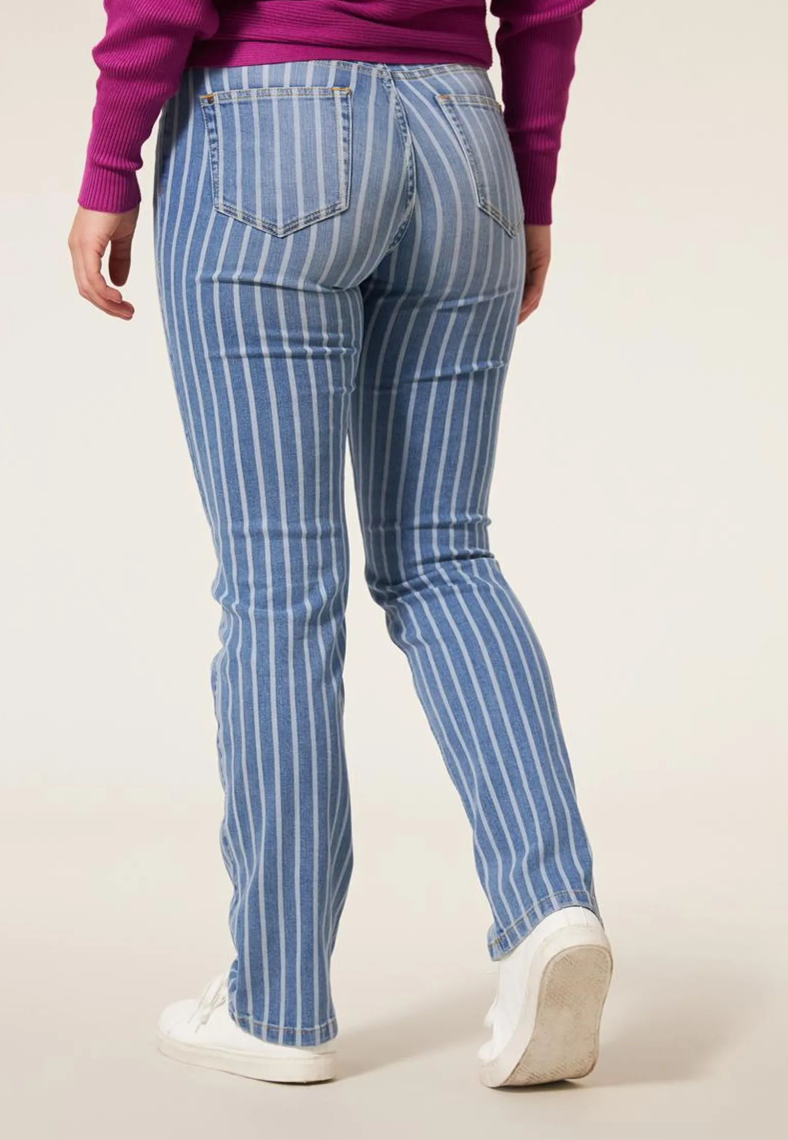 Clearance Miss Etam Jeans straight fit streep blauw Multi blauw