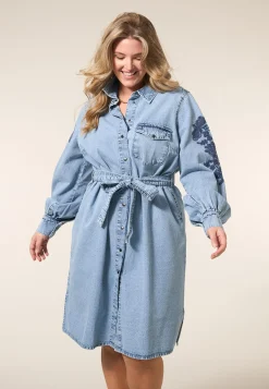 Online Miss Etam Jurk denim details blauw Bleached