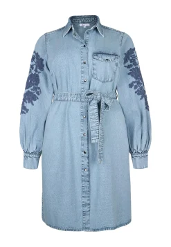 Online Miss Etam Jurk denim details blauw Bleached