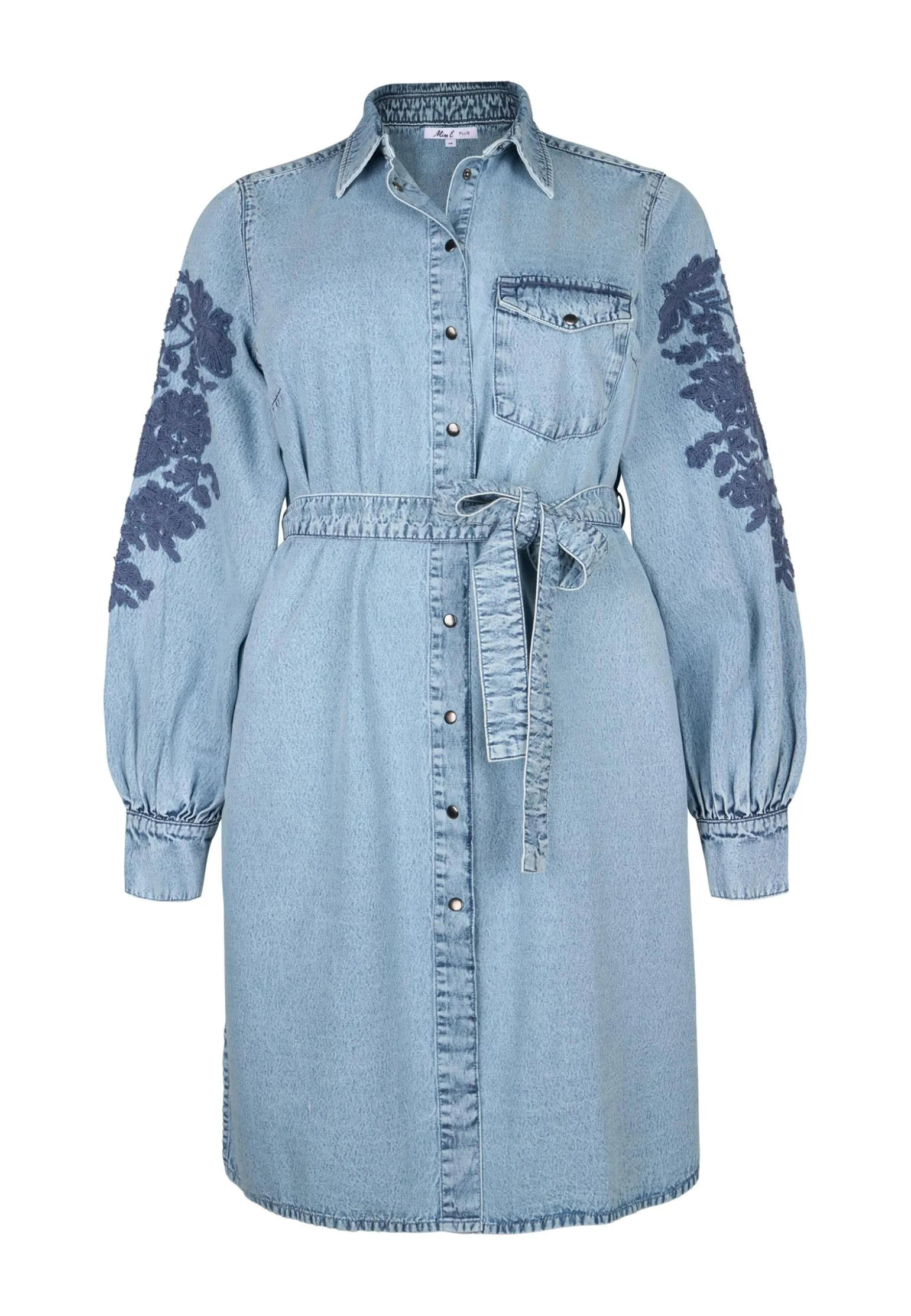Online Miss Etam Jurk denim details blauw Bleached