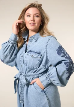 Online Miss Etam Jurk denim details blauw Bleached