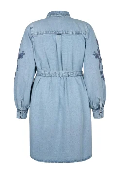 Online Miss Etam Jurk denim details blauw Bleached