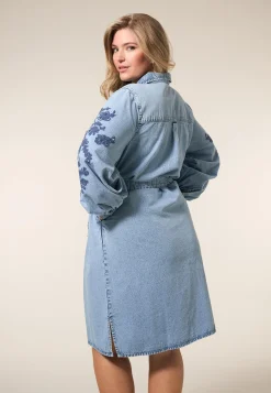 Online Miss Etam Jurk denim details blauw Bleached