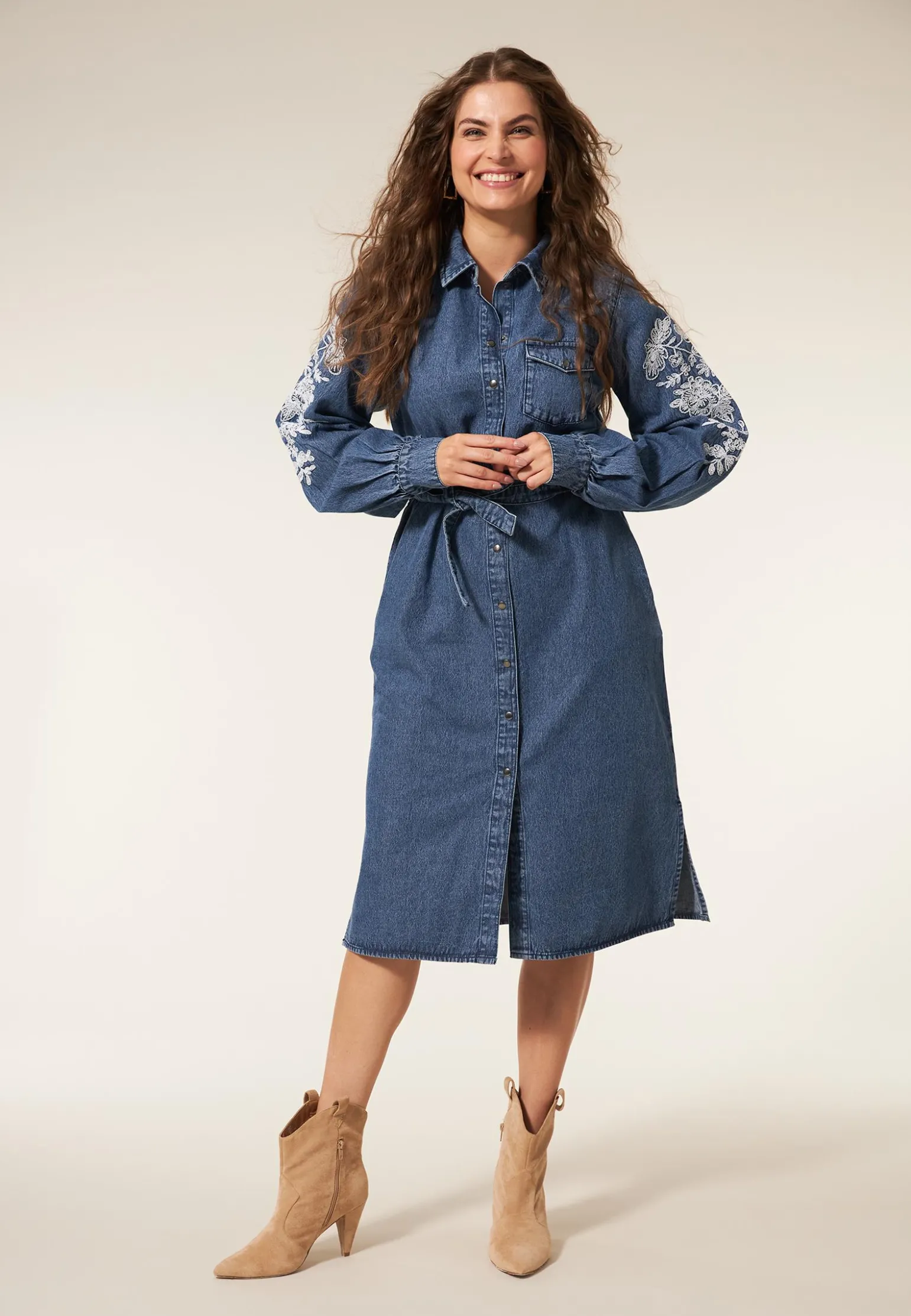 Sale Miss Etam Jurk denim details blauw Medium denim