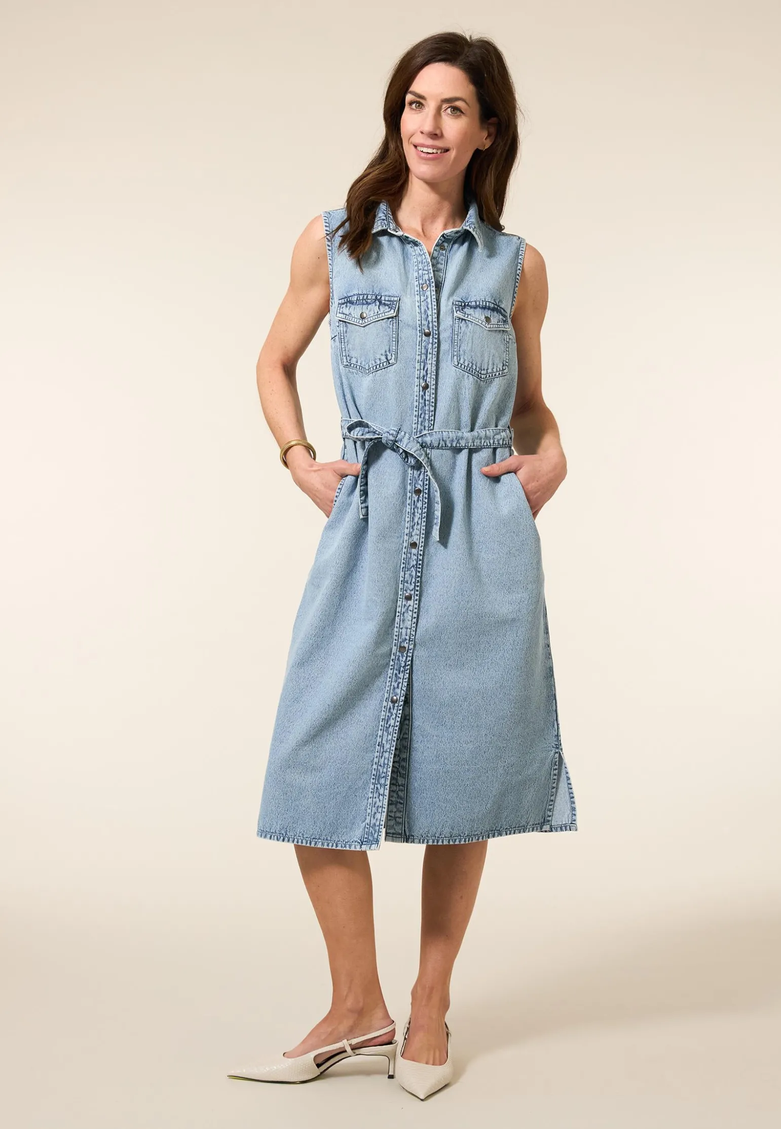 Hot Miss Etam Jurk denim mouwloos blauw Bleached