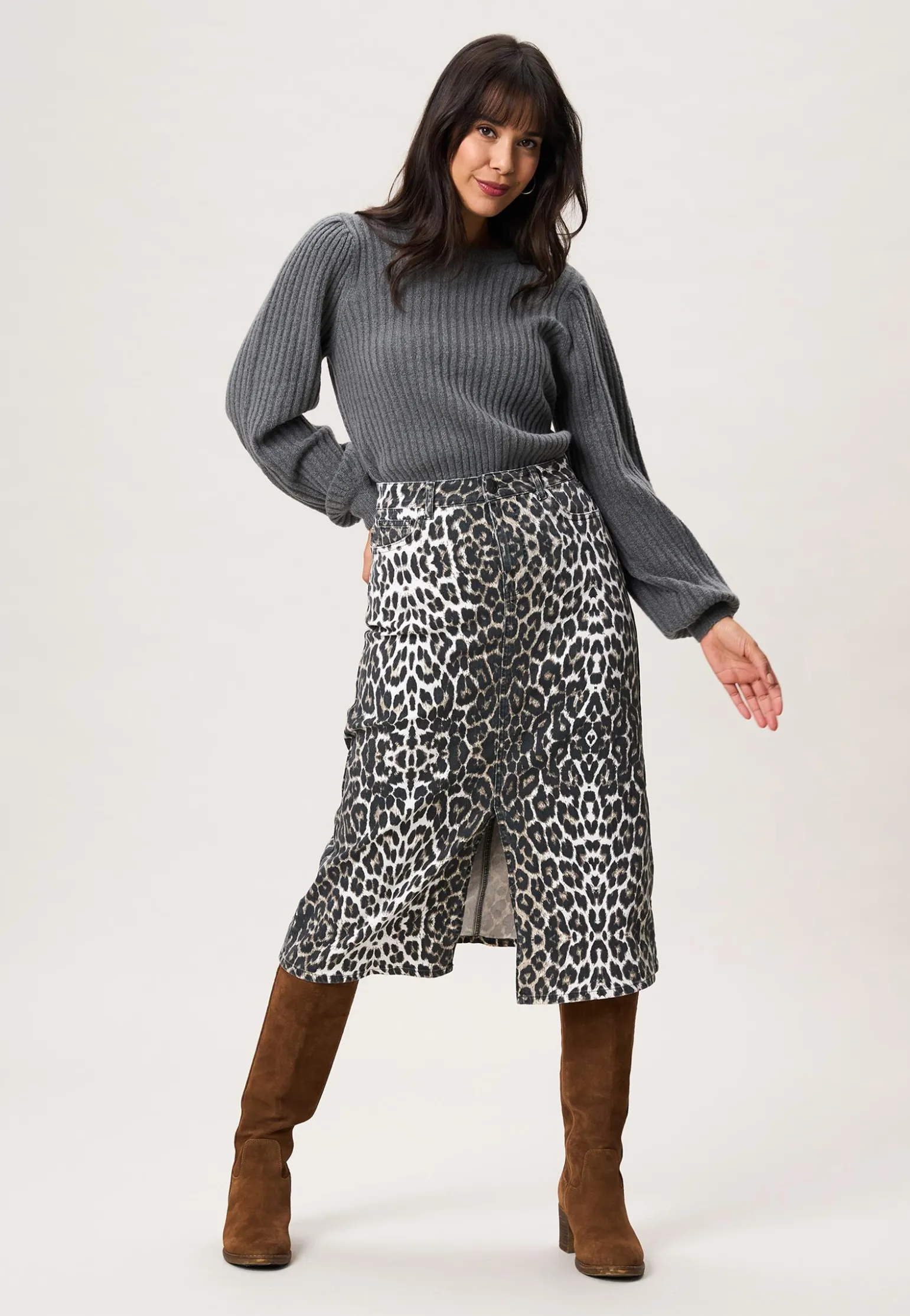 Outlet Miss Etam Rok denim print bruin Multi dark neutral