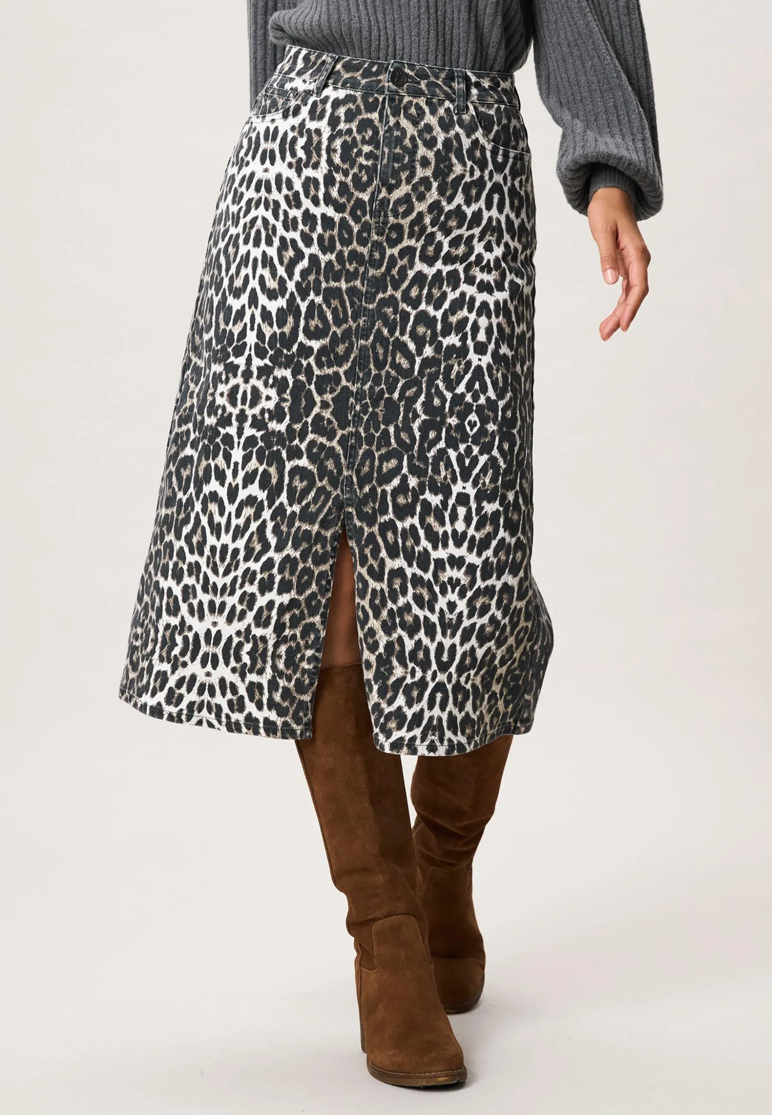 Outlet Miss Etam Rok denim print bruin Multi dark neutral