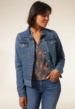 Online Miss Etam Spijkerjack borduur blauw Medium denim