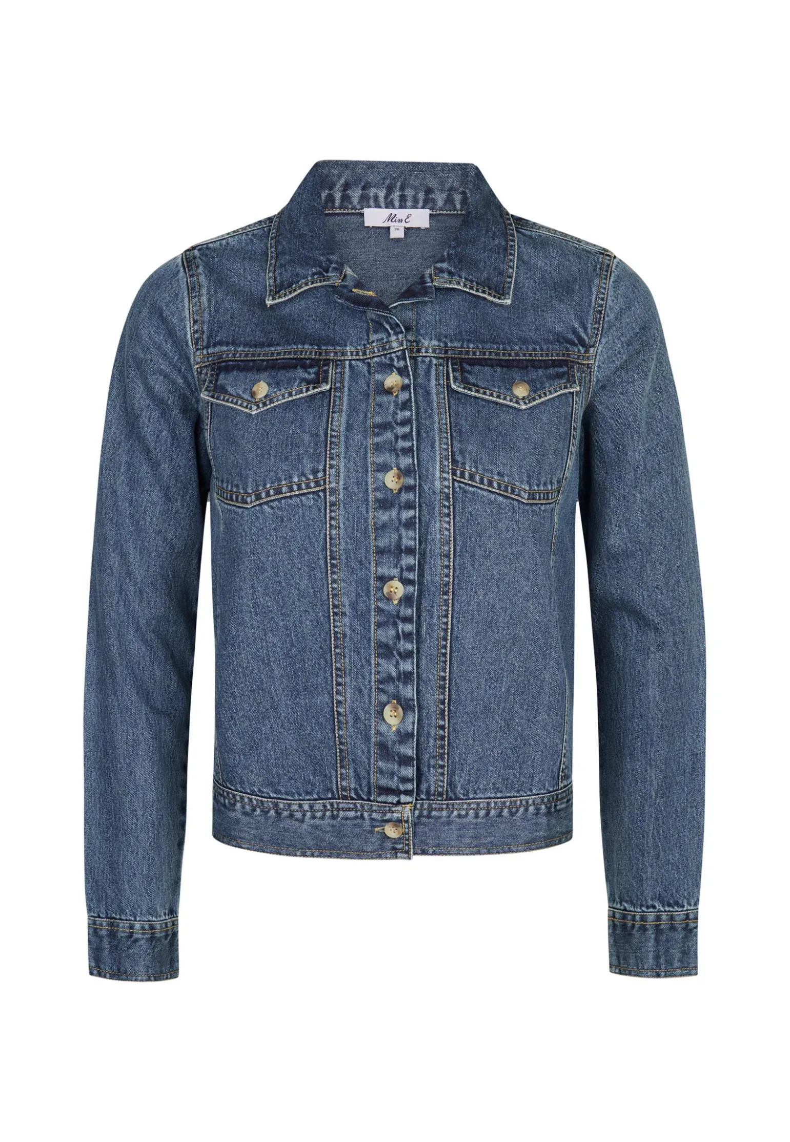Online Miss Etam Spijkerjack borduur blauw Medium denim