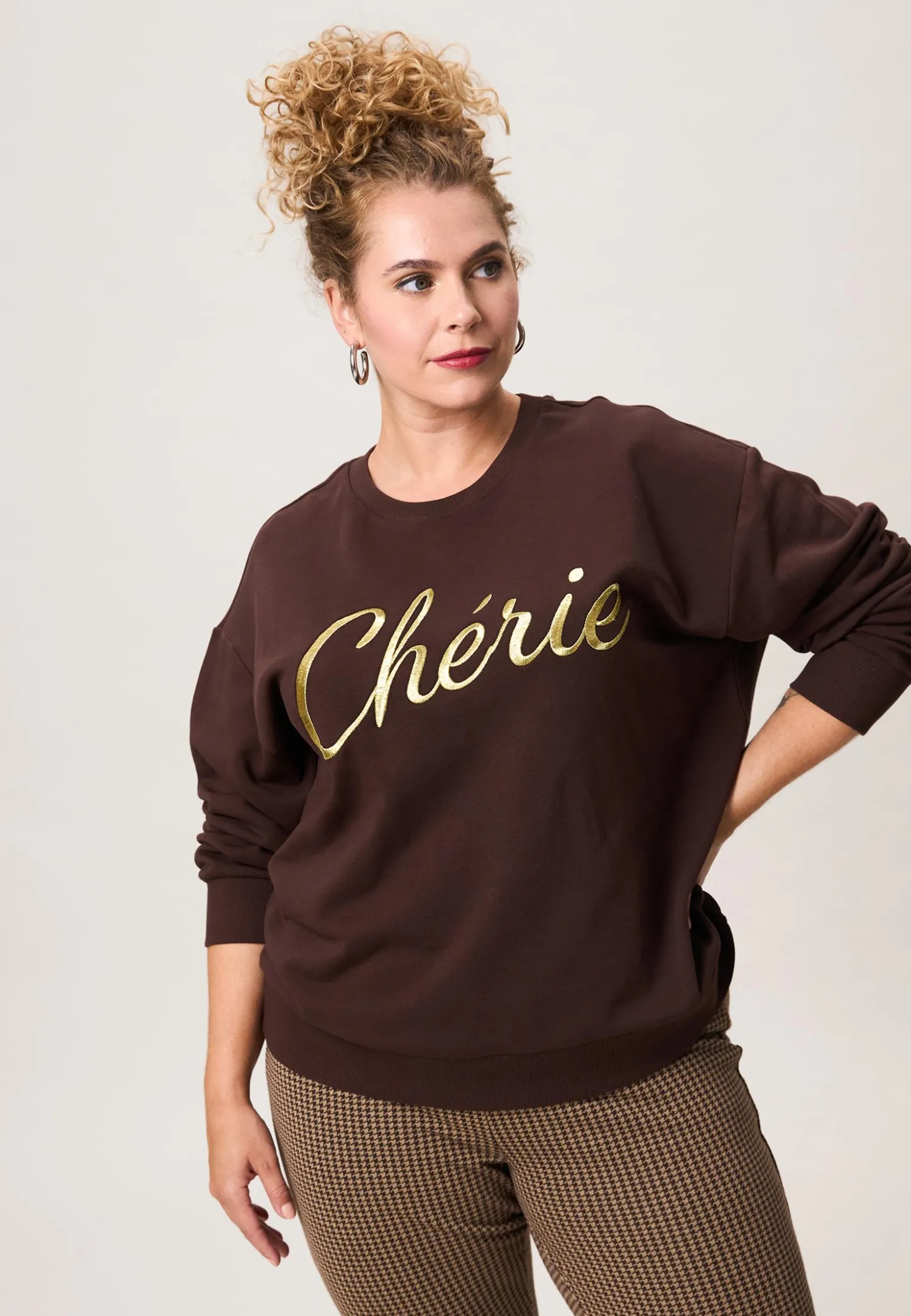 New Miss Etam Sweater tekst bruin Coffee