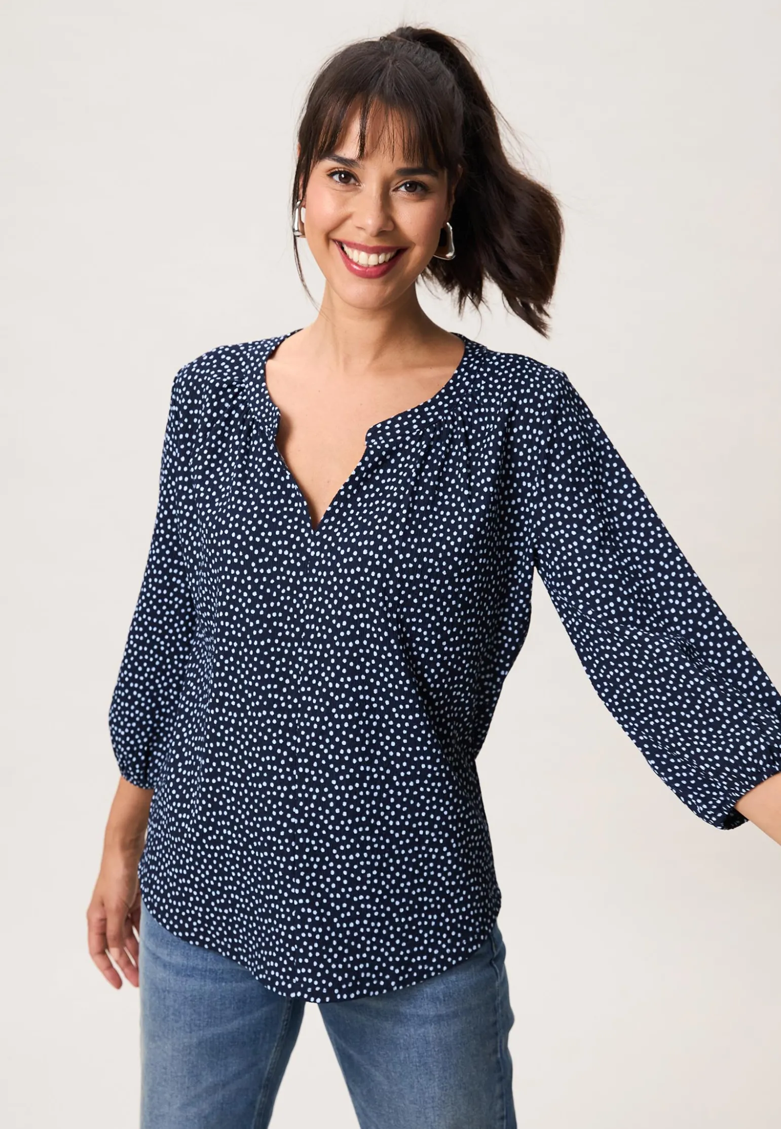 Outlet Miss Etam Top print blauw Multi dark blue off white