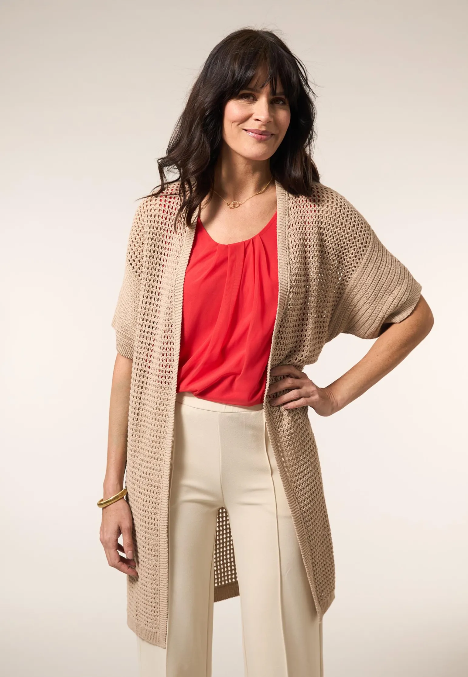 Best Miss Etam Vest korte mouw ajour zand Light sand