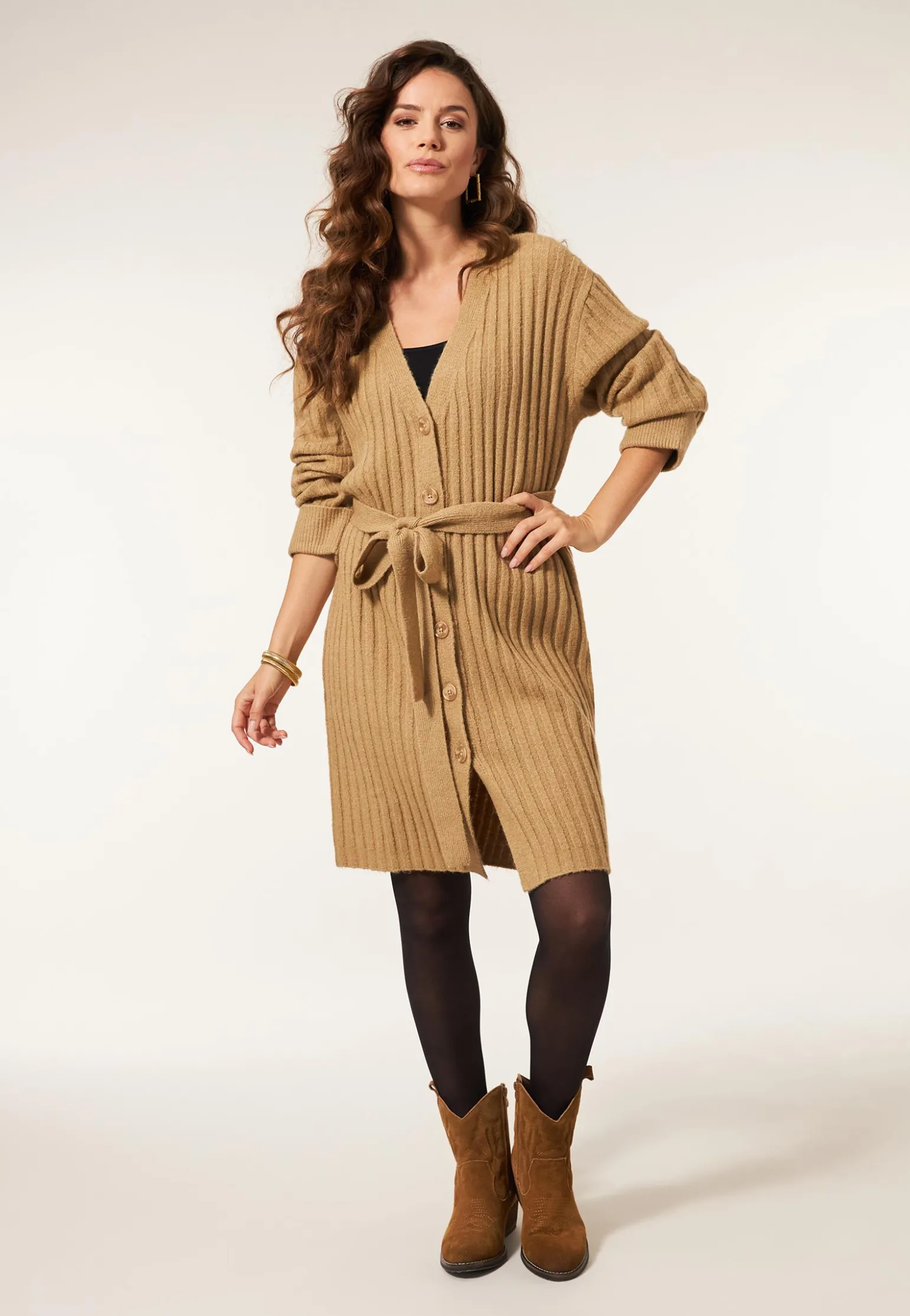 Online Miss Etam Vest lang ceintuur zand Sand melange