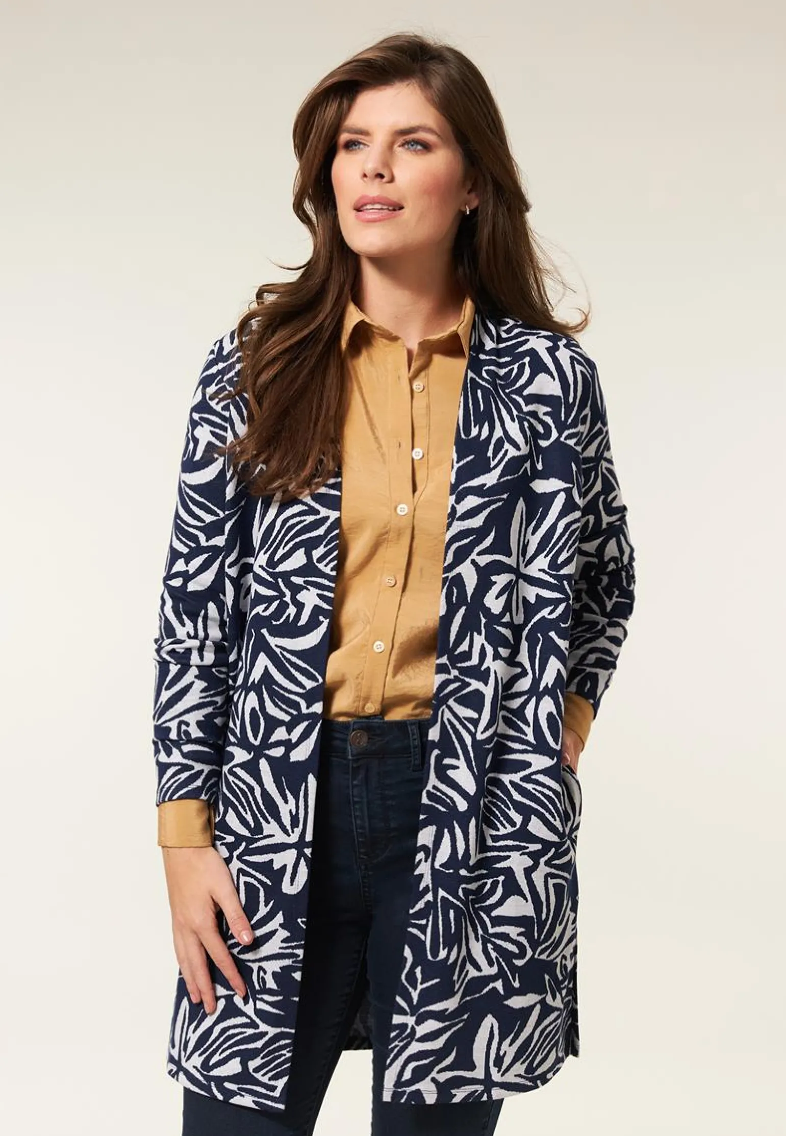 Outlet Miss Etam Vest print blauw Multi donker blue