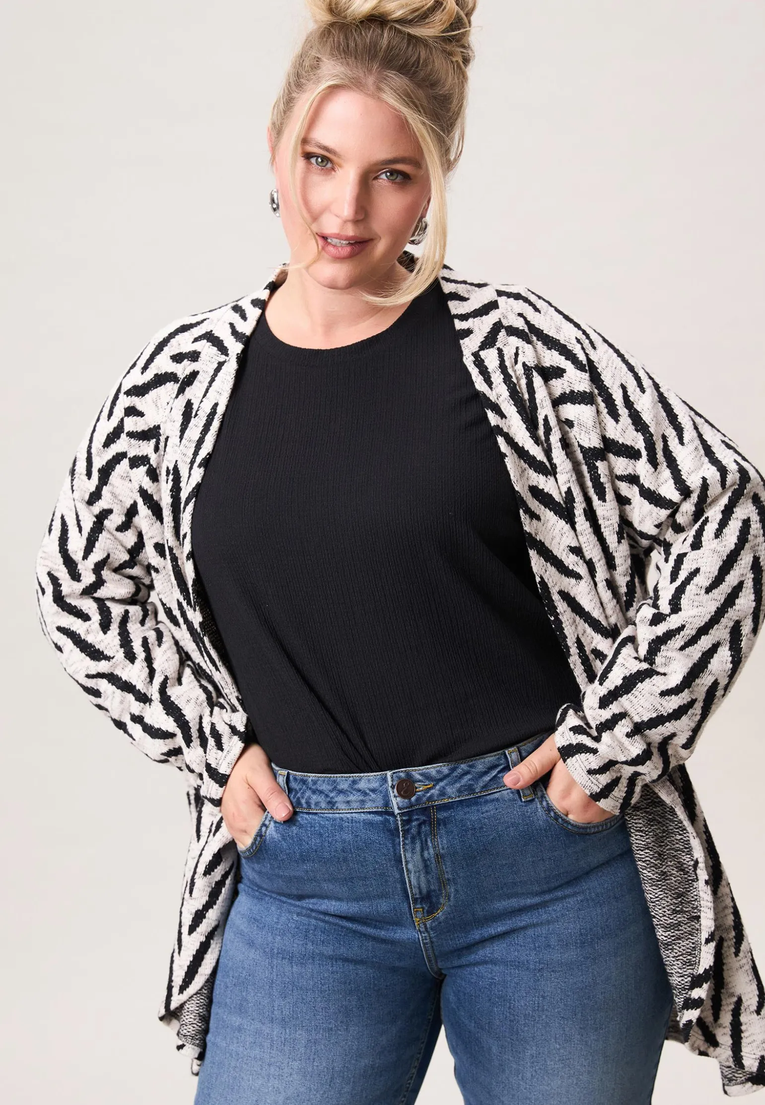 Best Miss Etam Vest print zwart creme Multi zwart